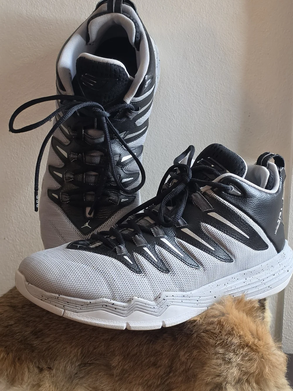Jordan Men's Gray and Black High-Top Athletic Basketball Shoes